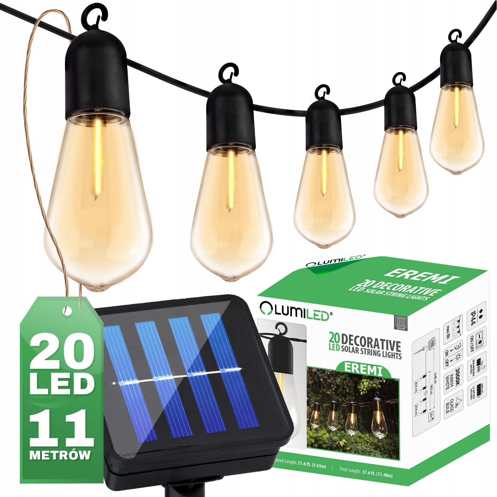 Lumiled 20x LED 1148 cm solárne strunové svetlo, priehľadné